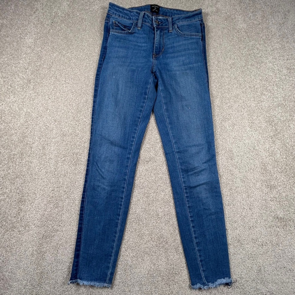 Just Black Denim Skinny Jeans Medium Wash Frayed Hem Made in USA Womens Size 25